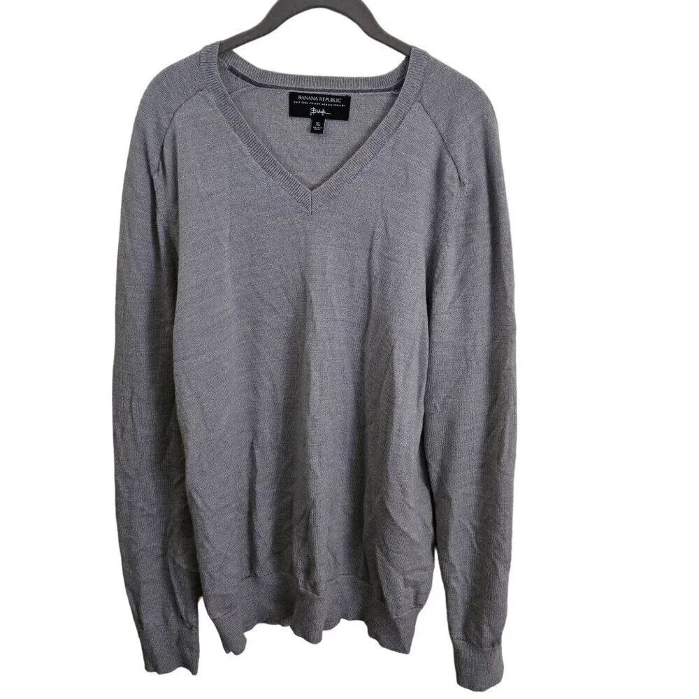 Banana Republic Baruffa Italian Merino Wool Gray Sweater Size XL